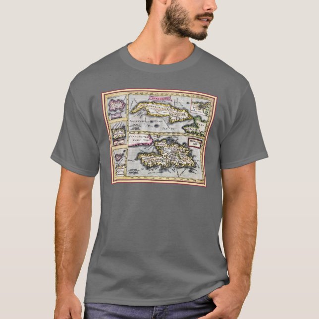 Camiseta Mapa antigo de Cuba, Haiti, República Dominicana (Frente)