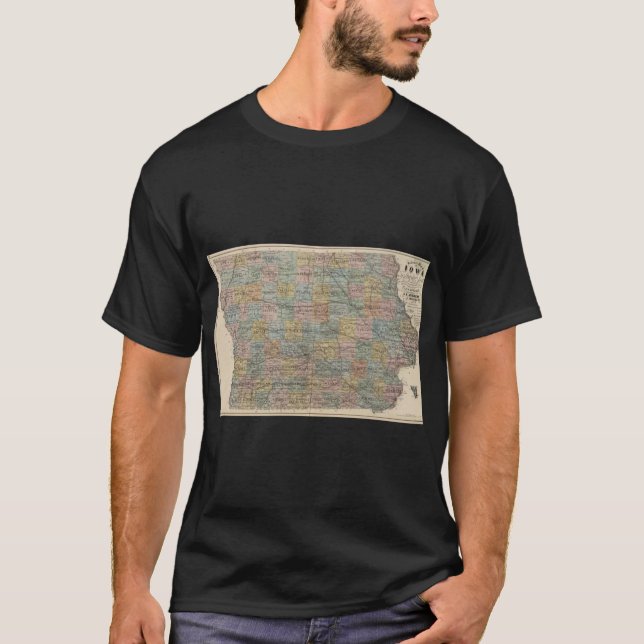 Camiseta Mapa Antigo de Iowa 1875 (Frente)