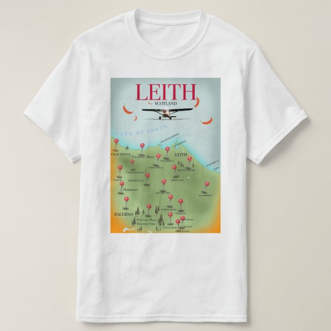 Camiseta Mapa antigo de Leith Escócia (Frente do Design)