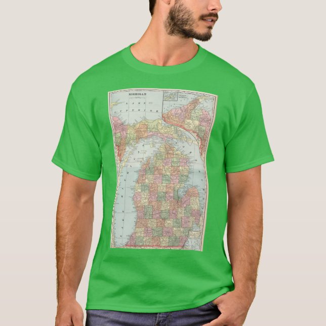 Camiseta Mapa Antigo de Michigan 1901 (Frente)