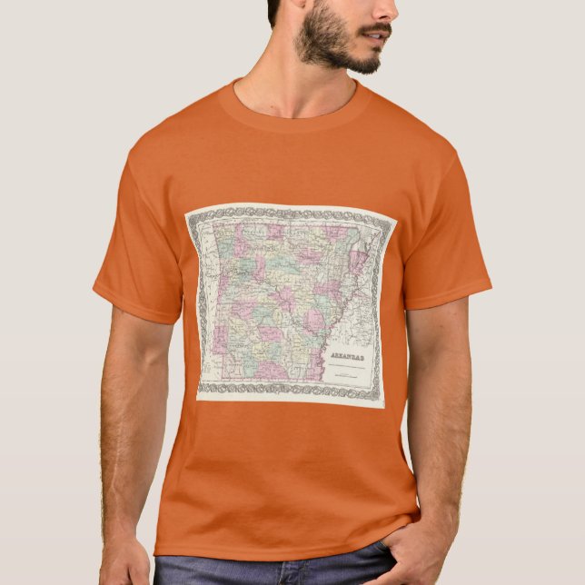 Camiseta Mapa Antigo do Arkansas 1855 (Frente)