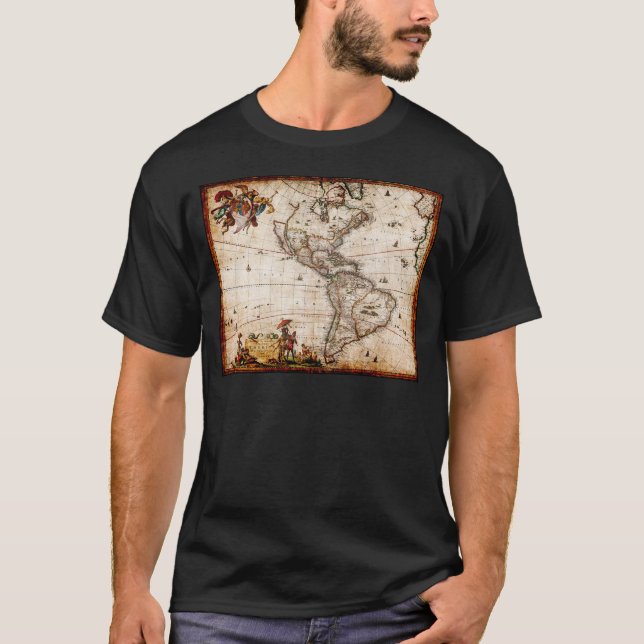 Camiseta Mapa Antigo do Continente Americano (Frente)