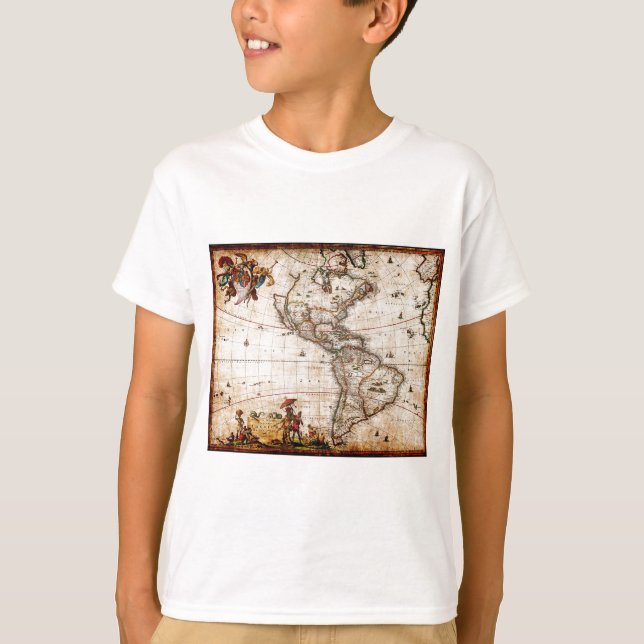 Camiseta Mapa Antigo do Continente Americano (Frente)