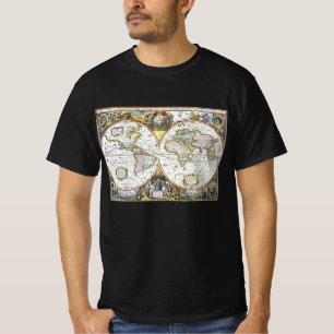 Camiseta Mapa antigo do mundo por Hendrik Hondius, 1630