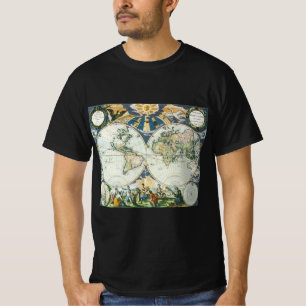 Camiseta Mapa Antigo do Mundo por Pieter Goos, 1666