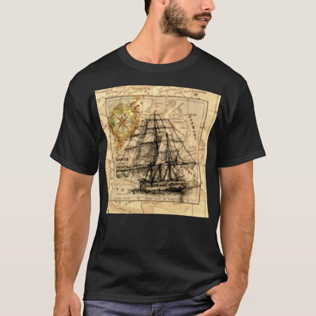Camiseta Mapa antigo do navio (Frente)