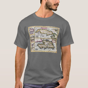 Camiseta Mapa antigo do t-shirt das caraíbas, ilhas