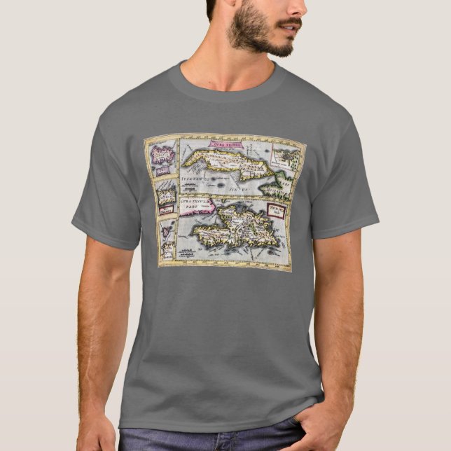 Camiseta Mapa antigo do t-shirt das caraíbas, ilhas (Frente)