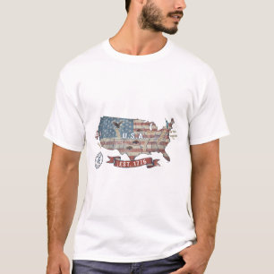 Camiseta Mapa Antigo dos Estados Unidos - American Patriot