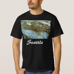 Camiseta Mapa Antigo Vista Aérea Cidade de Seattle Washingt
