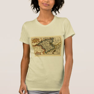 Camiseta Mapa Antiquário do Condado de Worcestershire, Ingl