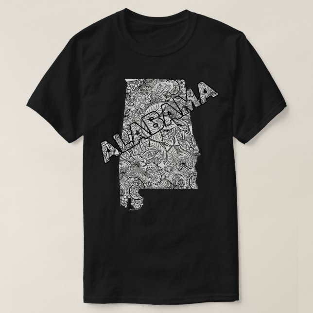 Camiseta Mapa artístico de Mandala do Alabama com texto em  (Frente do Design)