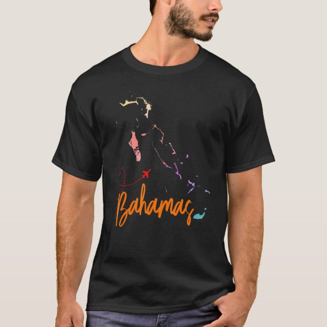 Camiseta Mapa Bahamas Correspondendo a Viagem de Famílias d (Frente)