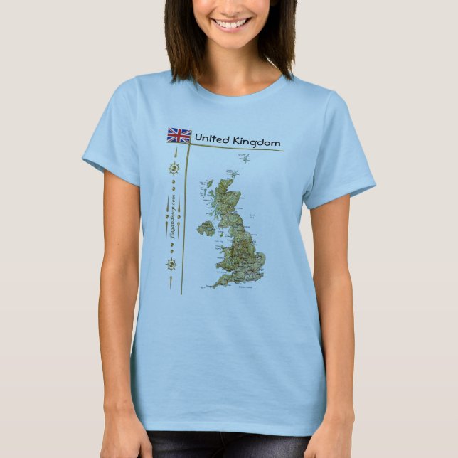 Camiseta Mapa + Bandeira + Título do Reino Unido (Frente)