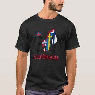 Camiseta Mapa Bandeiras Escandinávia Letras Pretas