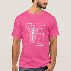 Camiseta Mapa branco desenhado à mão da Namíbia e vizinho