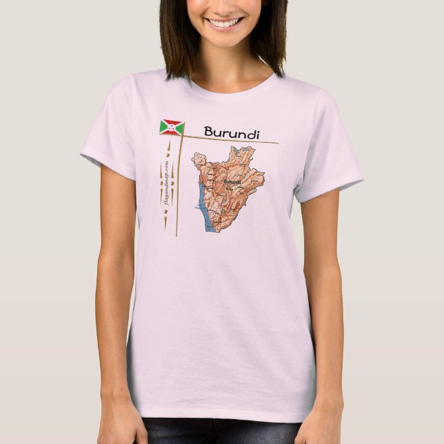 Camiseta Mapa Burundi + Sinalizador + Título T-Shirt (Frente)