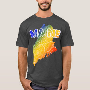 Camiseta Mapa colorida de mandala do Maine com texto em blu