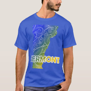 Camiseta Mapa colorida de mandala em Vermont com texto em b