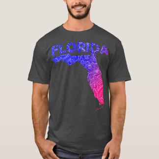 Camiseta Mapa colorida de mandala na Flórida com texto em b