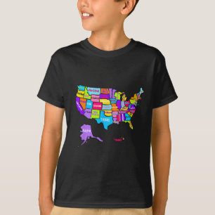 Camiseta Mapa Colorido Dos Estados Unidos Da América Com O