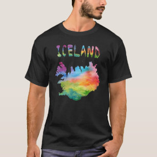Camiseta Mapa Colorido Isolado Da Islândia Em Cores De Aqua