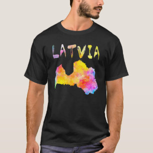 Camiseta Mapa Colorido Isolado Da Letónia Em Cores De Água