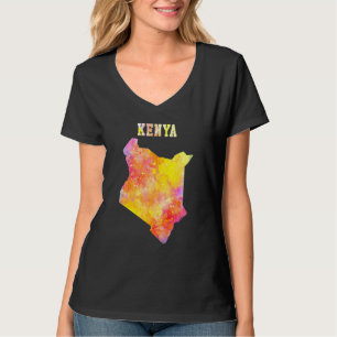 Camiseta Mapa Colorido Isolado Do Quênia Em Aquarela Colori