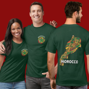 Camiseta Mapa Completo de Marrocos Bandeira Dupla-Face Hera