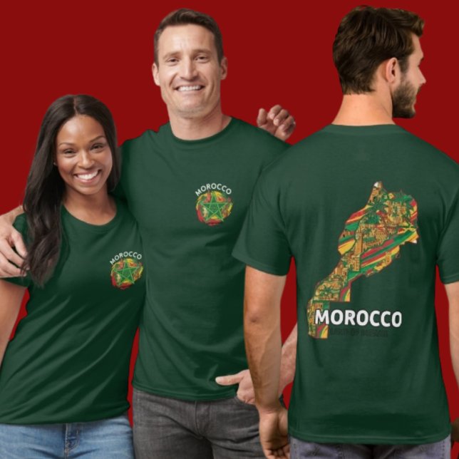 Camiseta Mapa Completo de Marrocos Bandeira Dupla-Face Hera (Criador carregado)