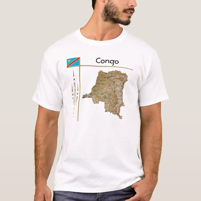 Camiseta Mapa Congo-Kinshasa + Sinalizador + Título T-Shirt (Frente)