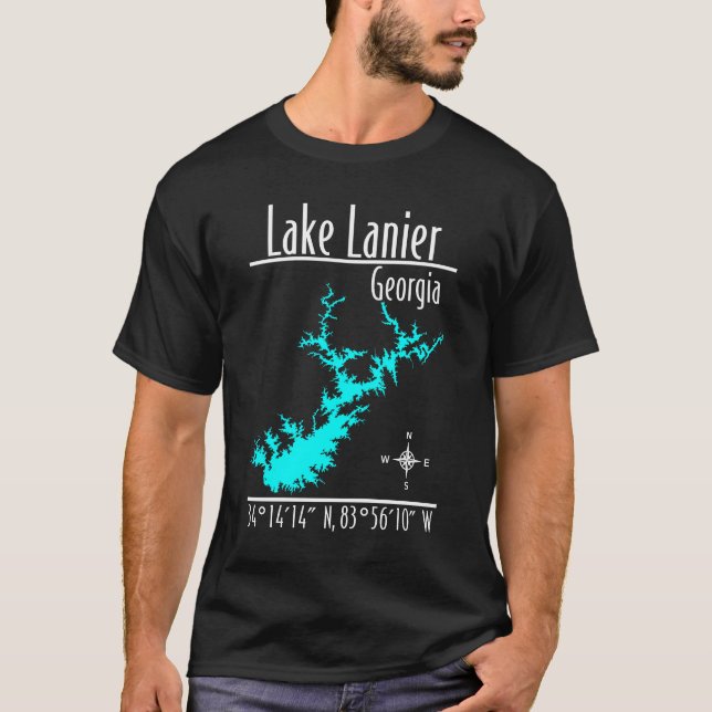 Camiseta Mapa Coordenadas do Lago Lanier Geórgia (Frente)