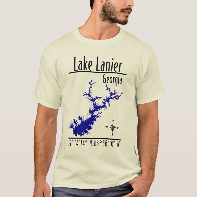 Camiseta Mapa Coordenadas Lago Lanier Geórgia (Frente)