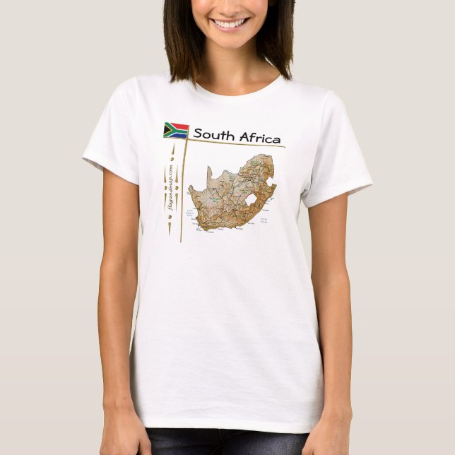 Camiseta Mapa da África do Sul + Sinalizador + Título T-Shi (Frente)