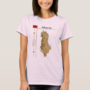 Camiseta Mapa da Albânia + Sinalizador + Título T-Shirt