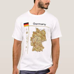 Camiseta Mapa da Alemanha + Sinalizador + Título T-Shirt