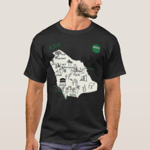 Camiseta Mapa da Arábia Saudita pintou a mão do KSA para at