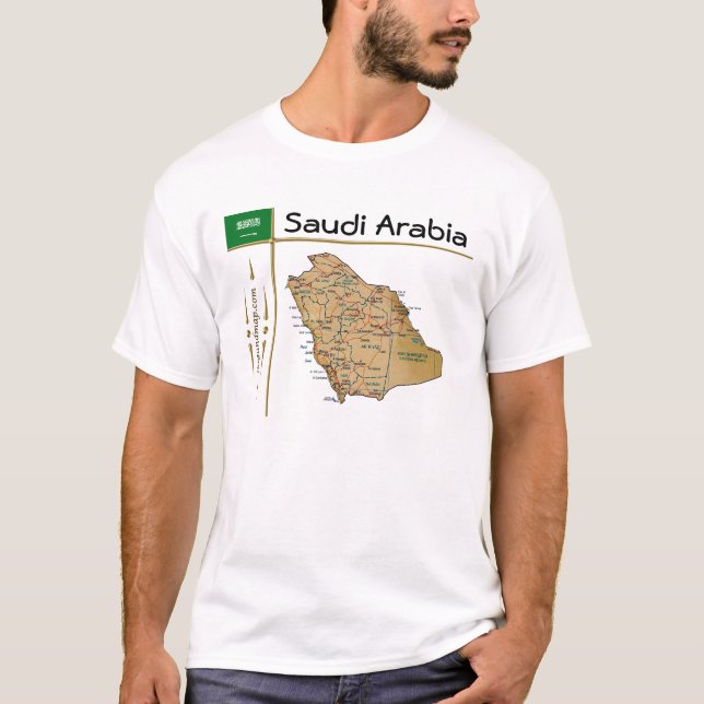 Camiseta Mapa da Arábia Saudita + Sinalizador + Título T-Sh (Frente)