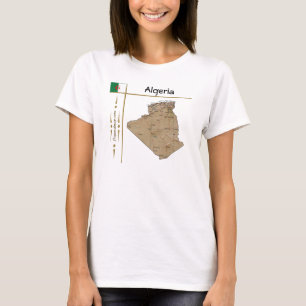 Camiseta Mapa da Argélia + Sinalizador + Título T-Shirt
