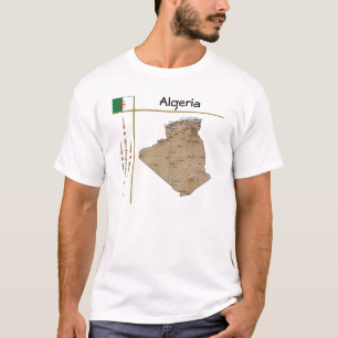 Camiseta Mapa da Argélia + Sinalizador + Título T-Shirt