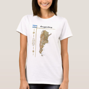 Camiseta Mapa da Argentina + Sinalizador + Título T-Shirt