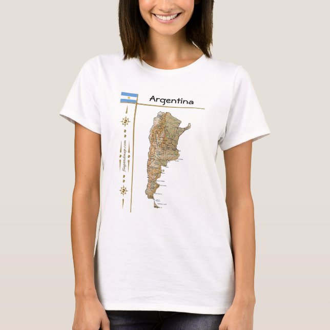 Camiseta Mapa da Argentina + Sinalizador + Título T-Shirt (Frente)