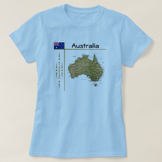 Camiseta Mapa Da Austrália + Sinalizador + Título T-Shirt (Frente do Design)