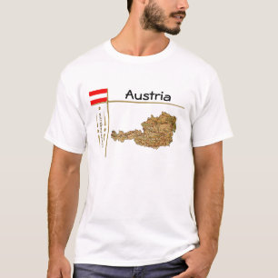 Camiseta Mapa da Áustria + Sinalizador + Título T-Shirt