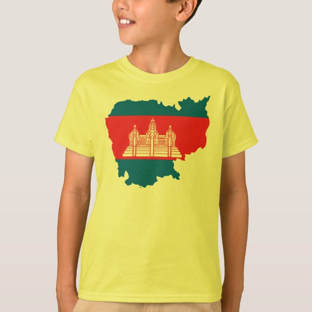 Camiseta Mapa da bandeira de Cambodia (Frente)