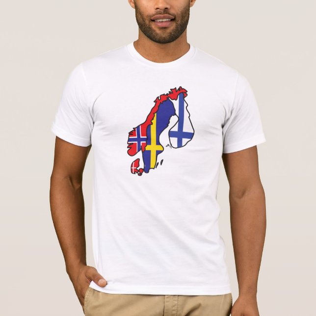 Camiseta Mapa da bandeira de Escandinávia (Frente)