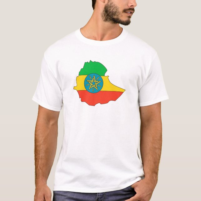 Camiseta Mapa da bandeira de Etiópia sem redução (Frente)