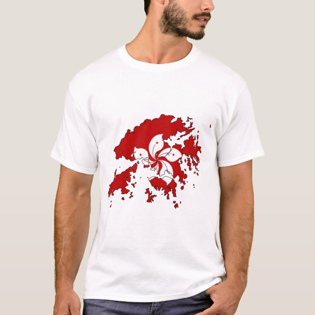 Camiseta Mapa da bandeira de Hong Kong (Frente)