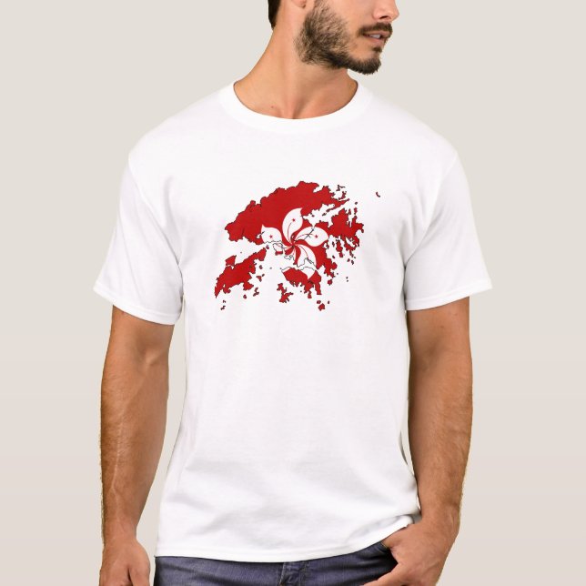 Camiseta Mapa da bandeira de Hong Kong sem redução (Frente)