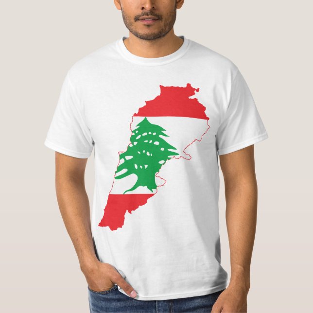 Camiseta Mapa da bandeira de Líbano das LETRAS GRANDES (Frente)
